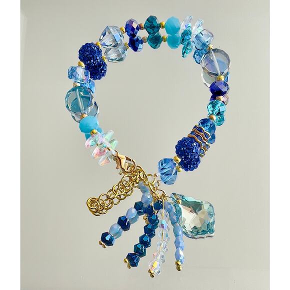 Swarovski Beaded Bracelet & Earrings Set – Blue & Gold Women’s Jewelry Gift - Picture 7 of 16